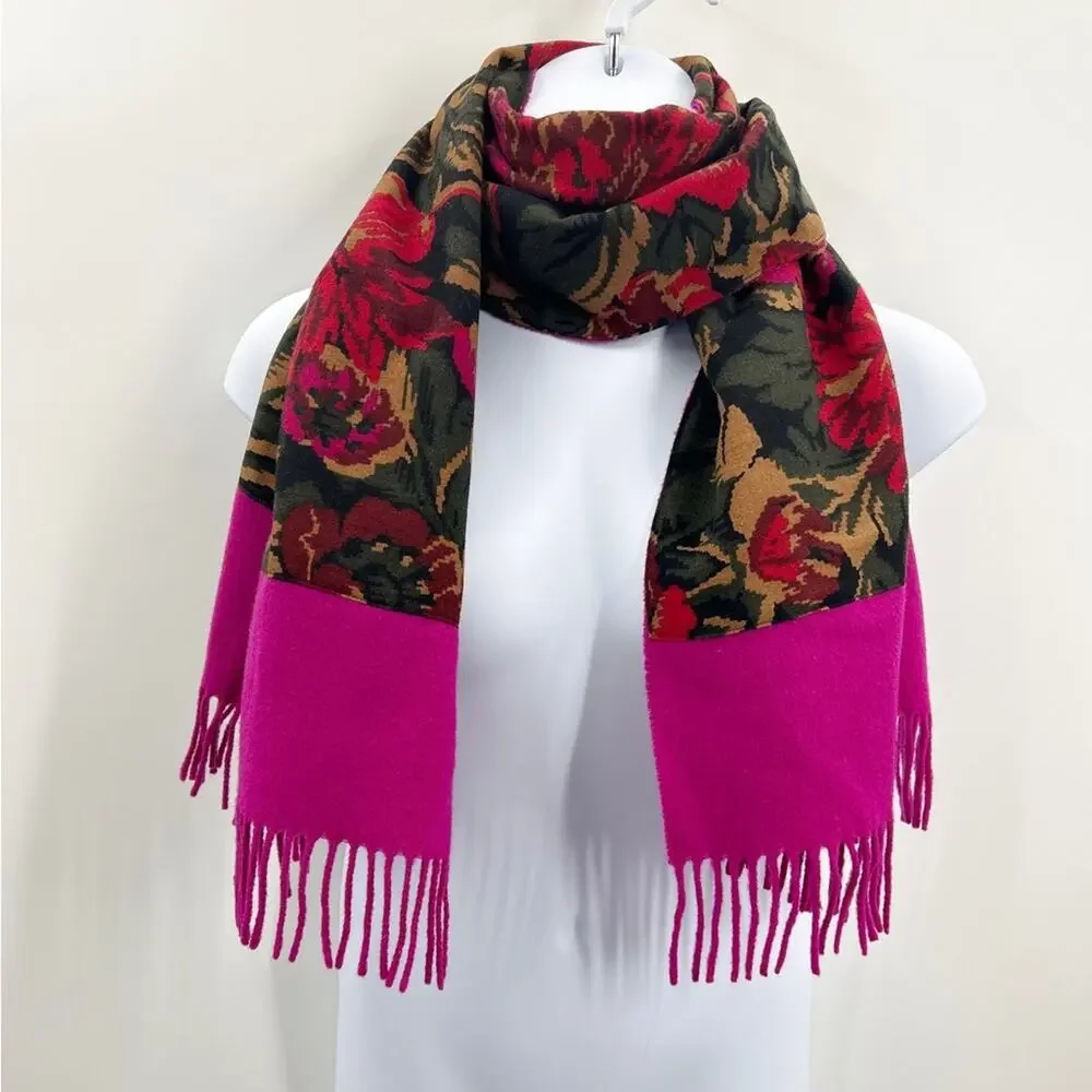 Byblos Wool Fleece Floral Large Long Winter Scarf Wrap